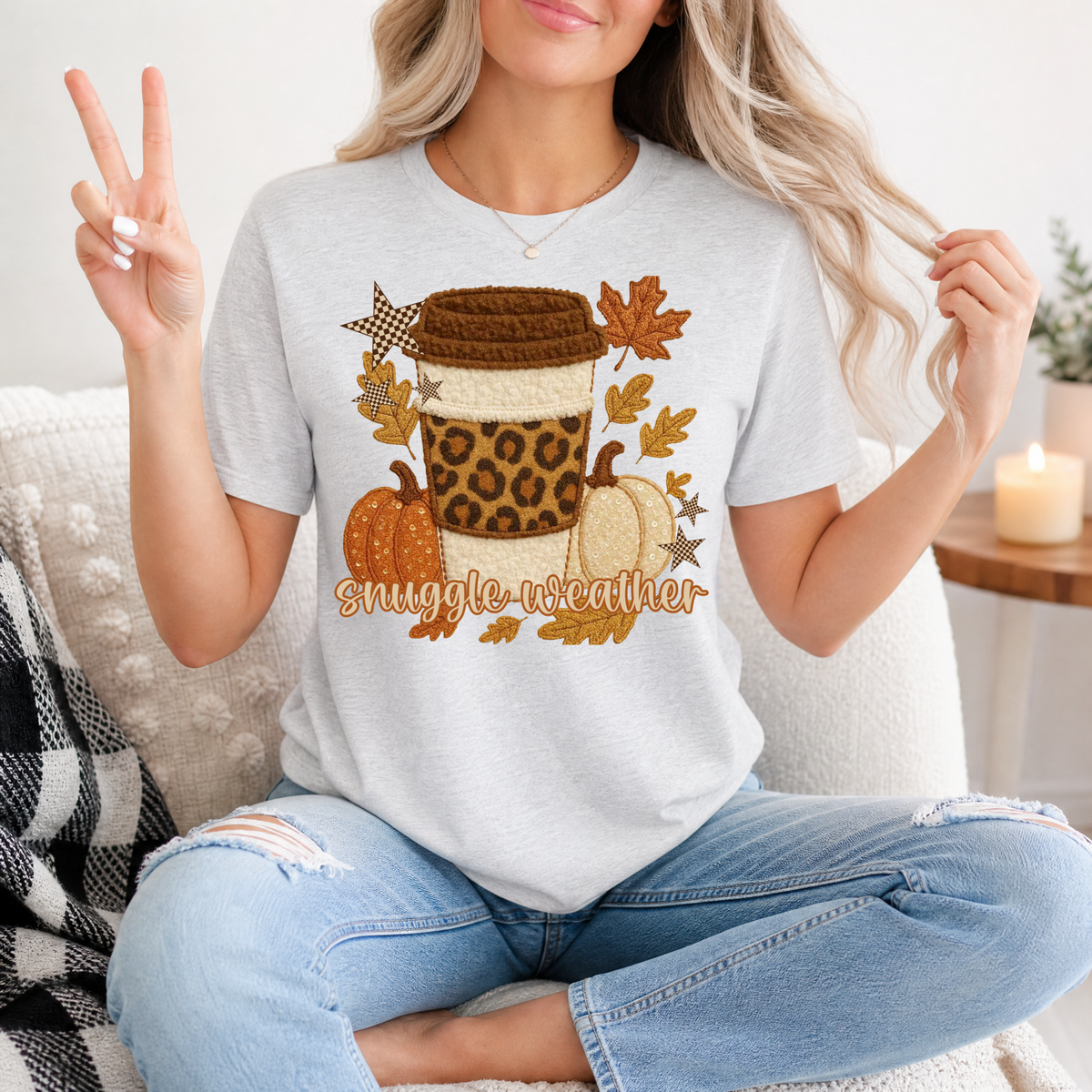 Snuggle Weather Faux Embroidery Coffee Graphic Tee