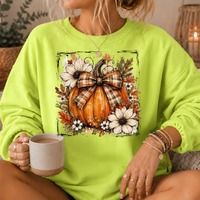 Pumpkin Plaid Bow Floral Crewneck Sweatshirt