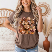 Fall Highland Cow Bow & Pumpkins Graphic Tee