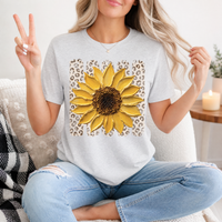 Painted Sunflower & Leopard Print Graphic Tee