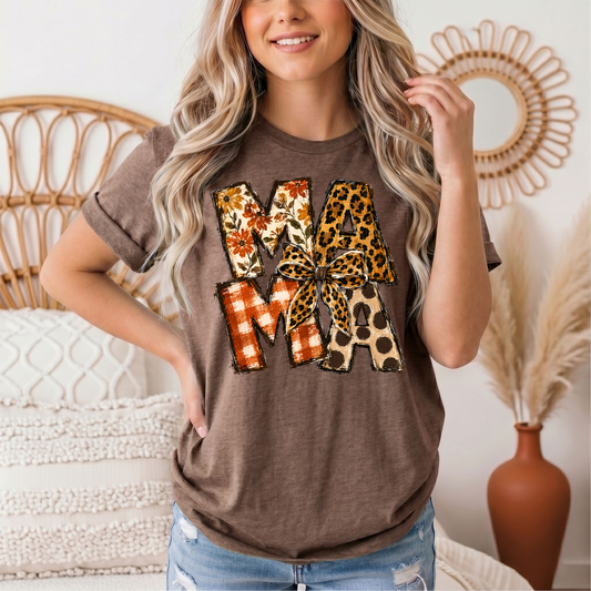 Fall Mama Floral & Leopard Bow Graphic Tee