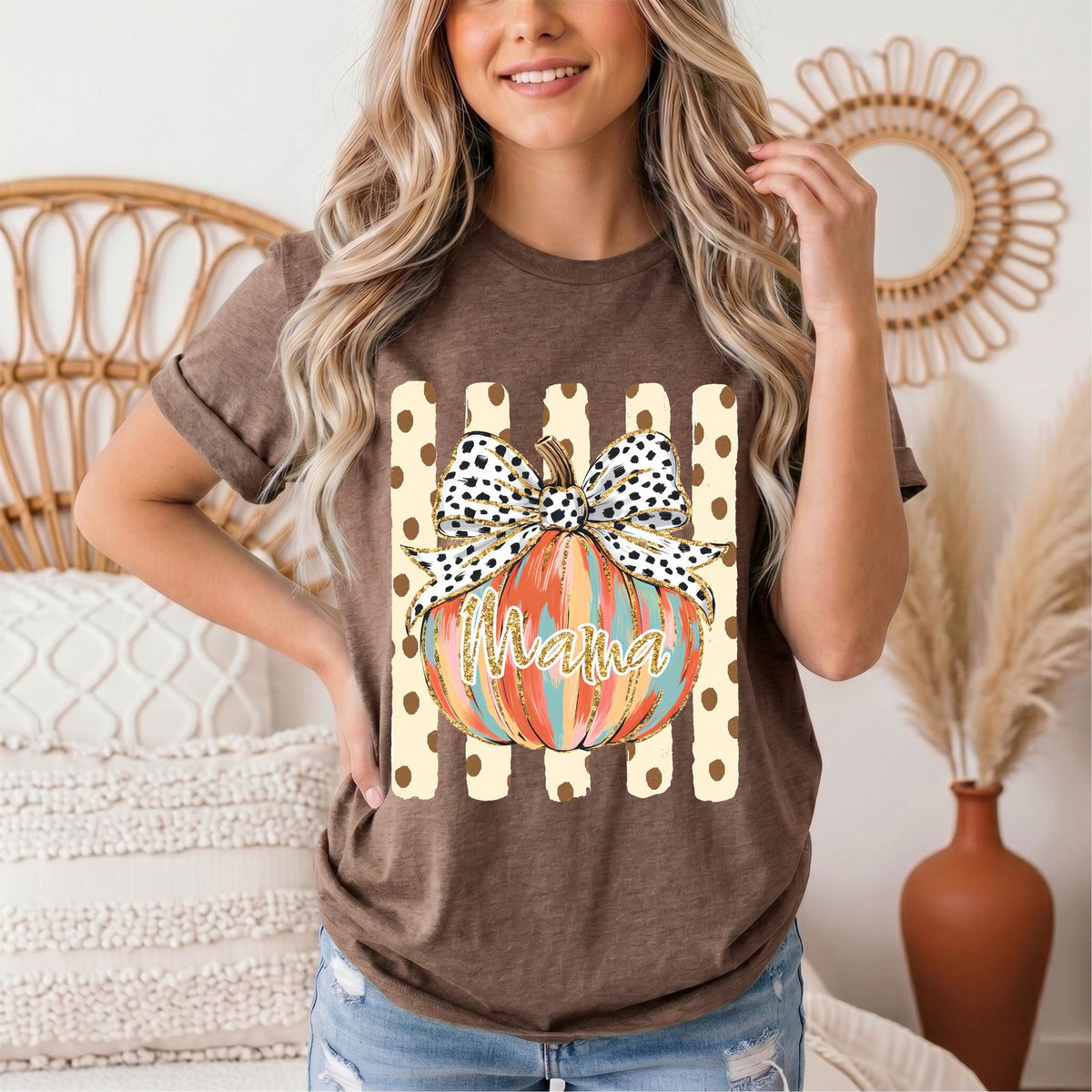 Mama Pumpkin & Spotted Bow Fall Graphic Tee