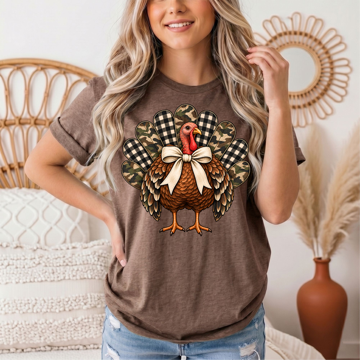 Camo & Buffalo Check Turkey Thanksgiving Graphic Tee
