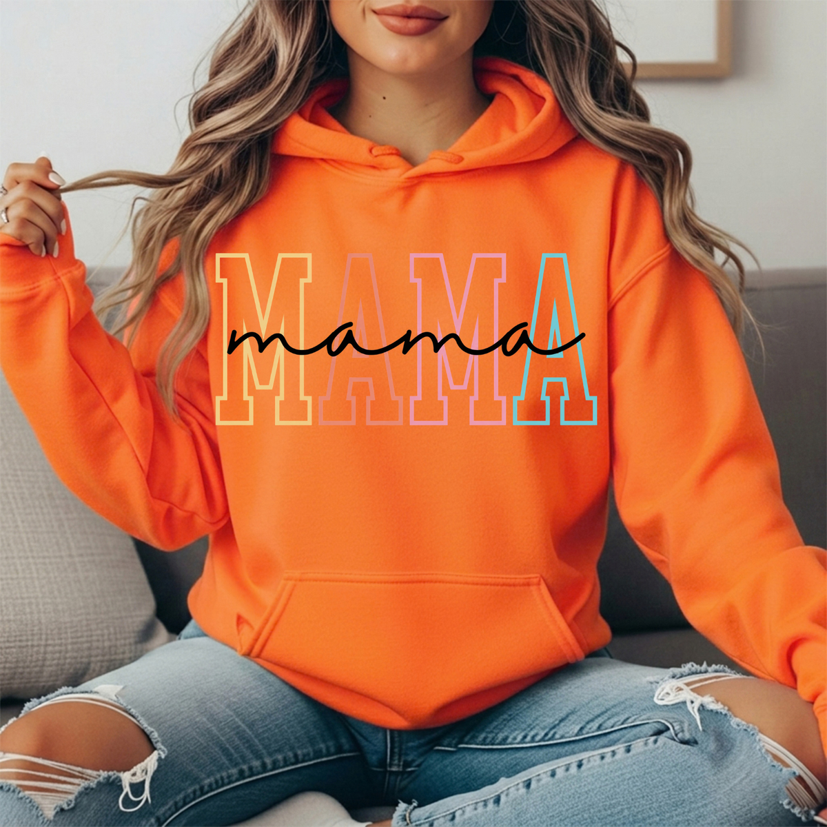Pastel Mama Outline Graphic Hoodie