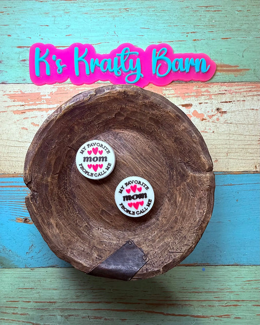 Silicone Focal Bead- My favorite people call me Mom Pink hearts K's Krafty Barn