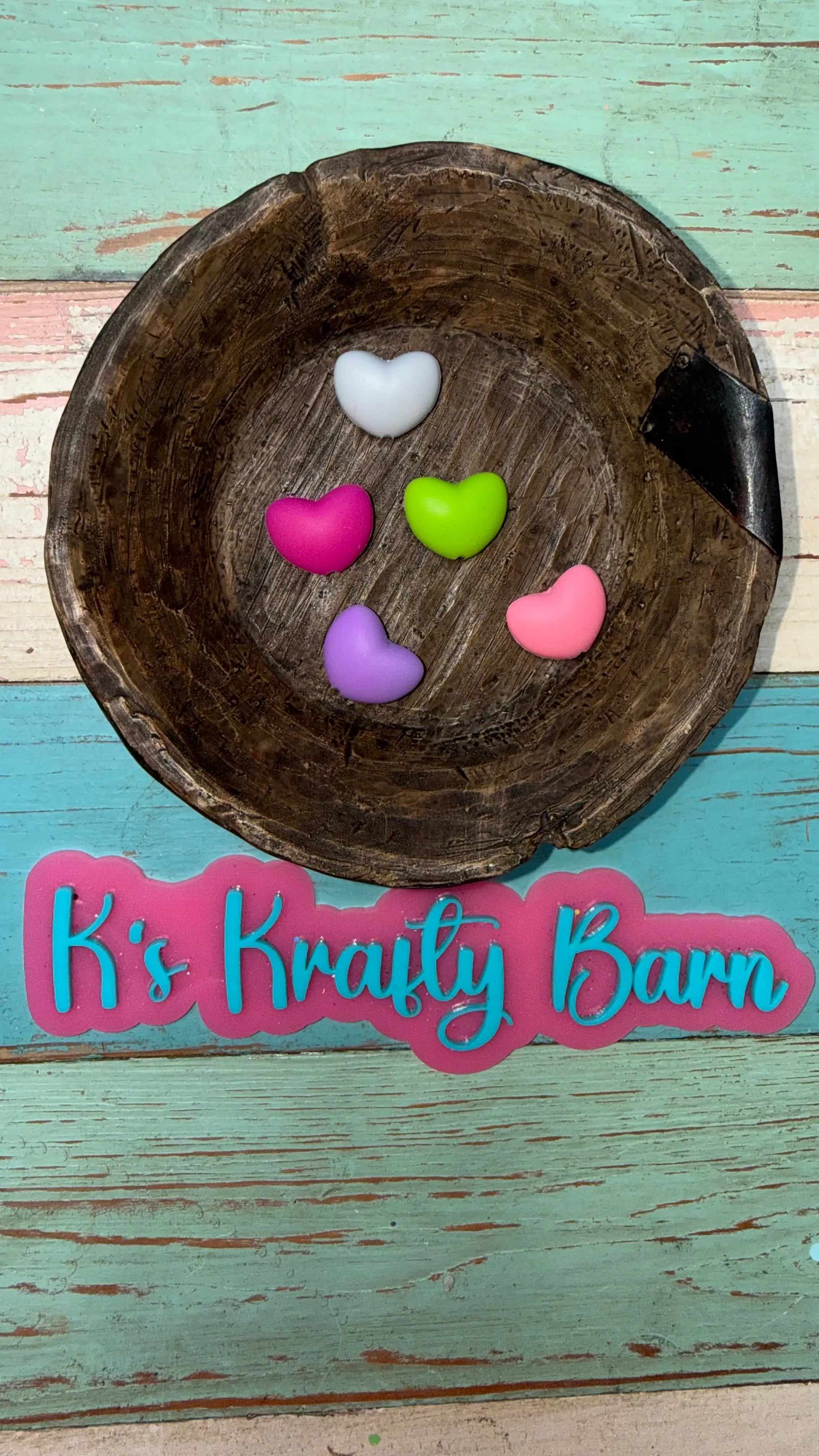 19mm Silicone Heart Spacers for beadable items- 6 pack MIX K's Krafty Barn