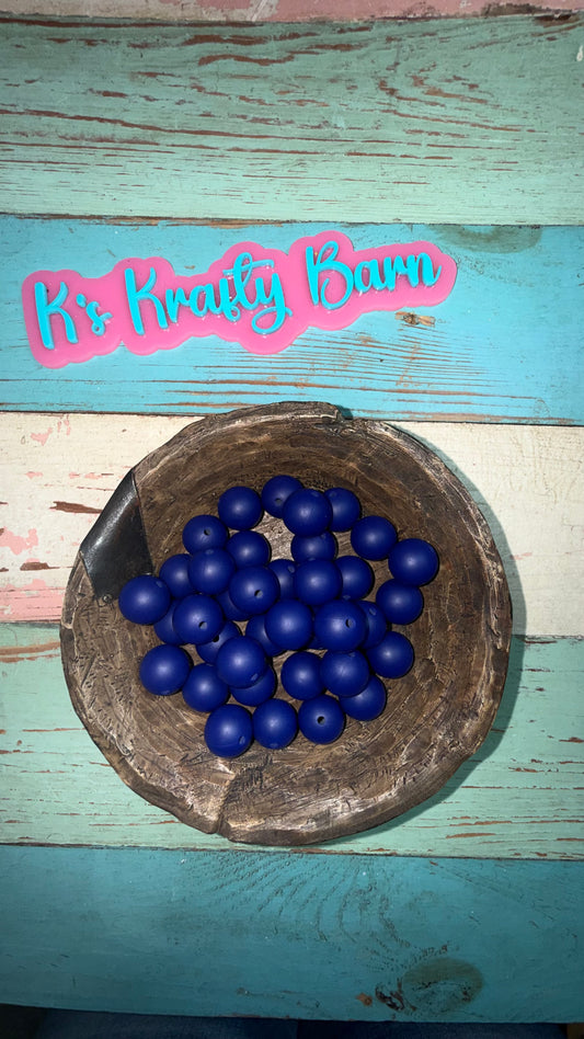 15mm Solid Silicone Beads- Sapphire Blue