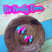 Silicone Focal Bead- Pink & Teal bow K's Krafty Barn