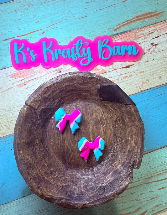 Wholesale Silicone Focal Bead- Pink & Teal bow