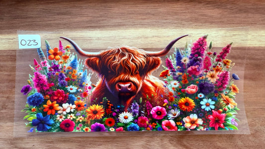 #23 Brown highland cow wih flowers