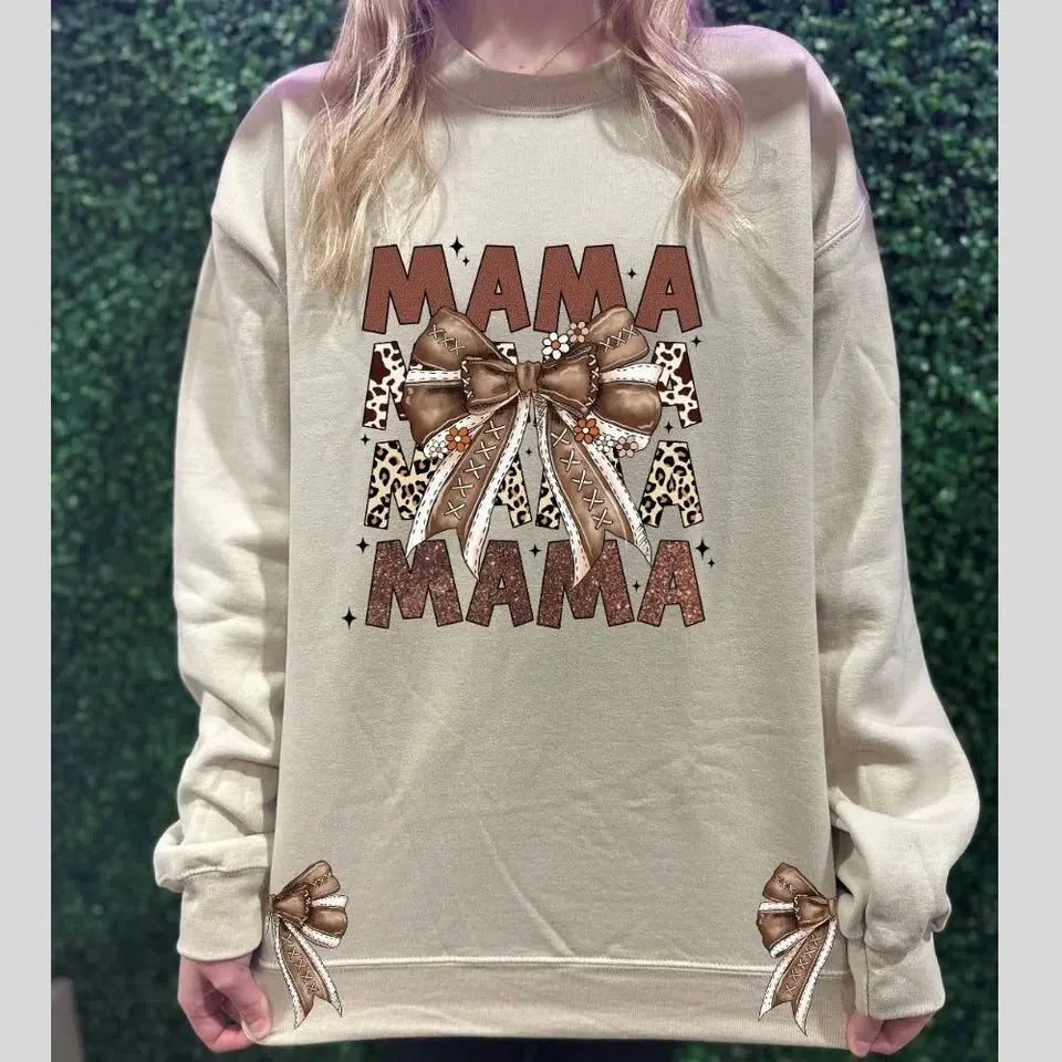Mama Mama Mama Western Bow – Country Leopard Mama Graphic K's Krafty Barn