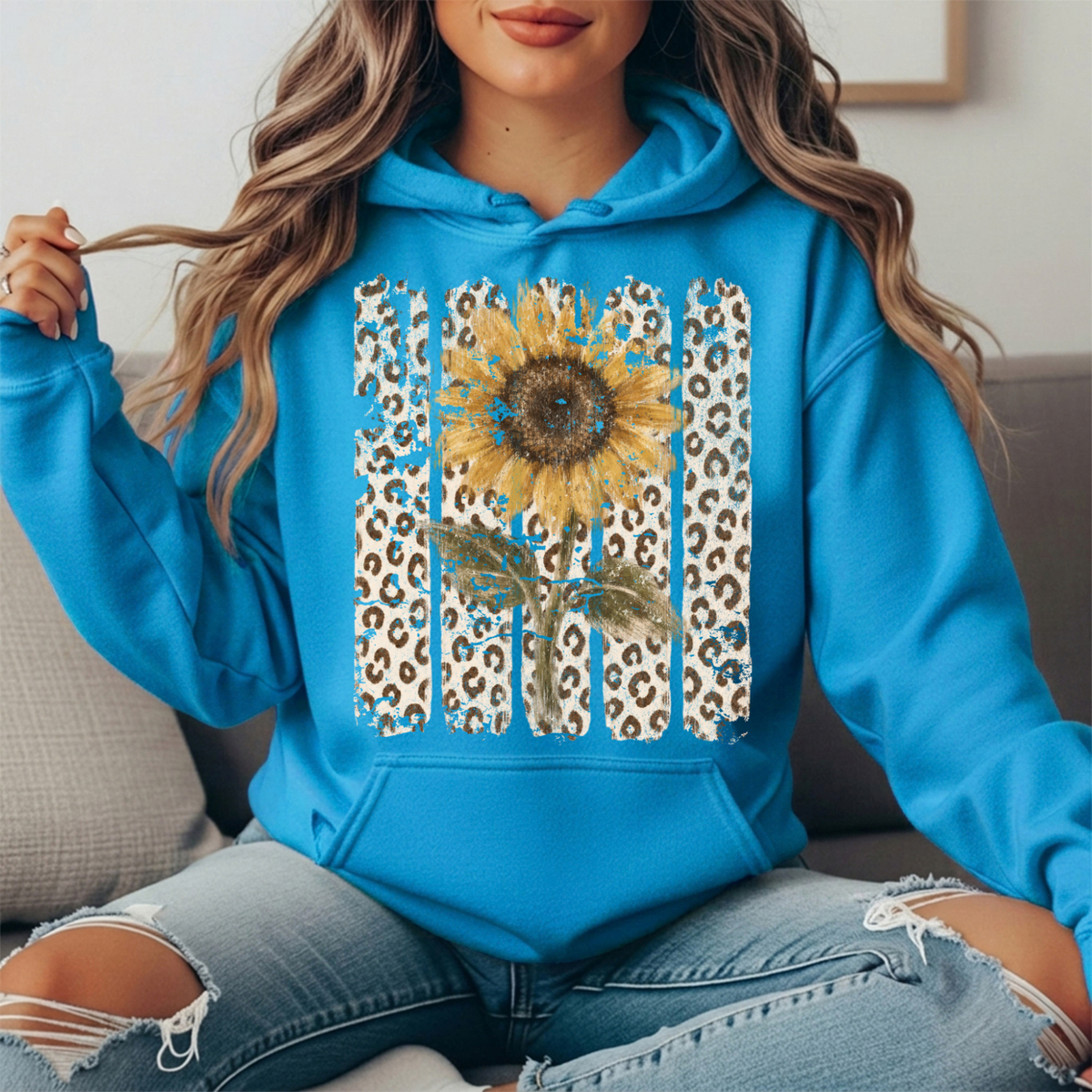 Sunflower Leopard Stripe Graphic Hoodie
