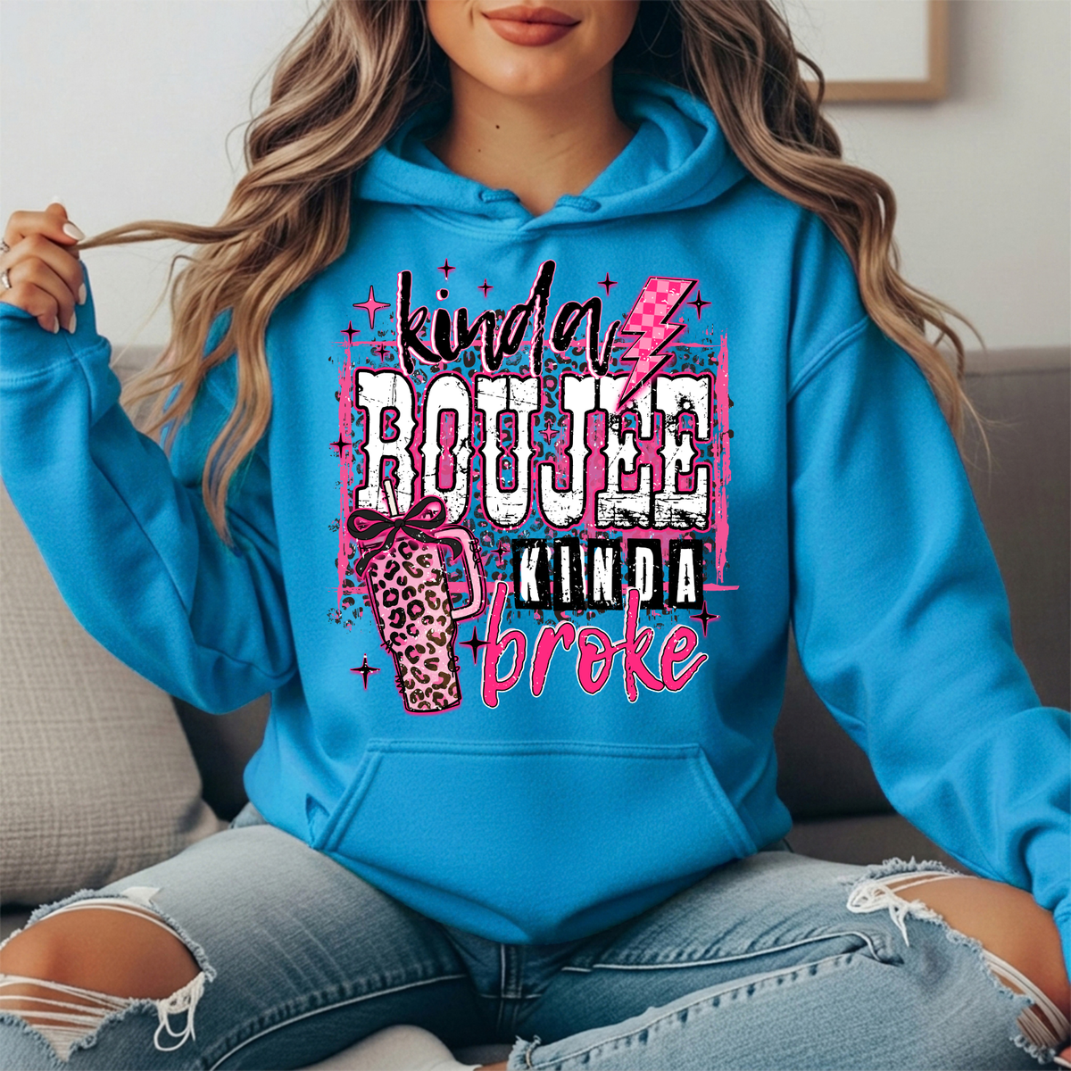 Kinda Boujee Kinda Broke Pink Leopard Graphic Hoodie
