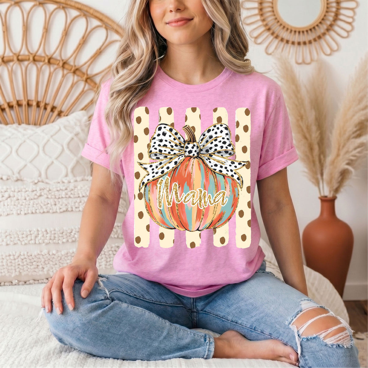 Mama Pumpkin & Spotted Bow Fall Graphic Tee