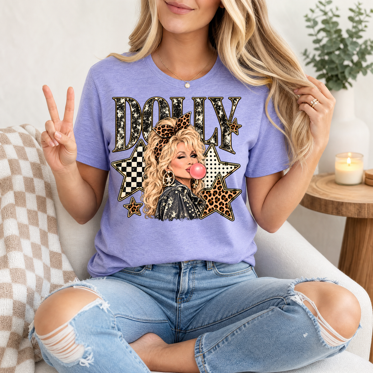 Dolly Bubblegum & Leopard Bow Vintage Graphic Tee