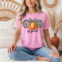 God Is Good Pumpkin & Gingham Bow Graphic Tee