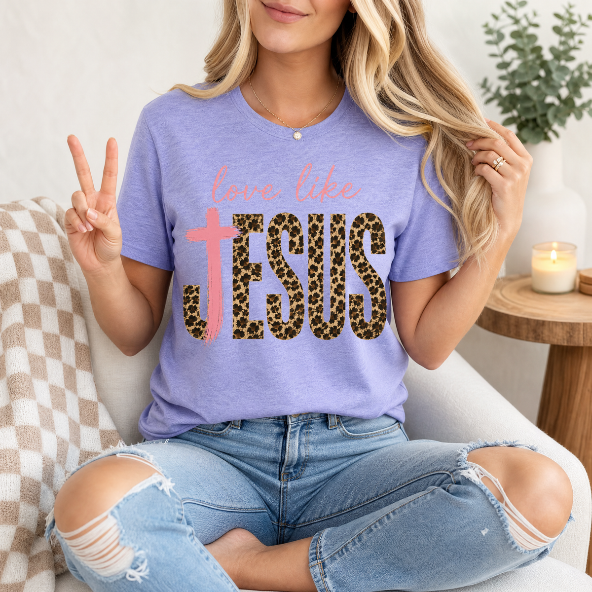 Love Like Jesus Leopard Print & Pink Cross Graphic Tee