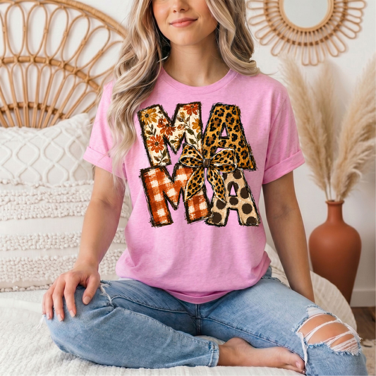 Fall Mama Floral & Leopard Bow Graphic Tee