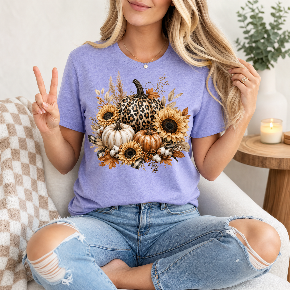 Leopard Pumpkin Sunflower Premium Graphic Tee