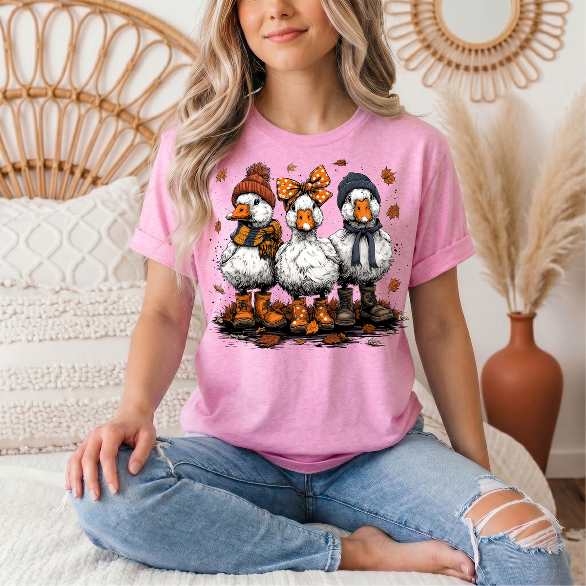 Autumn Duck Trio Boots & Bow Graphic Tee