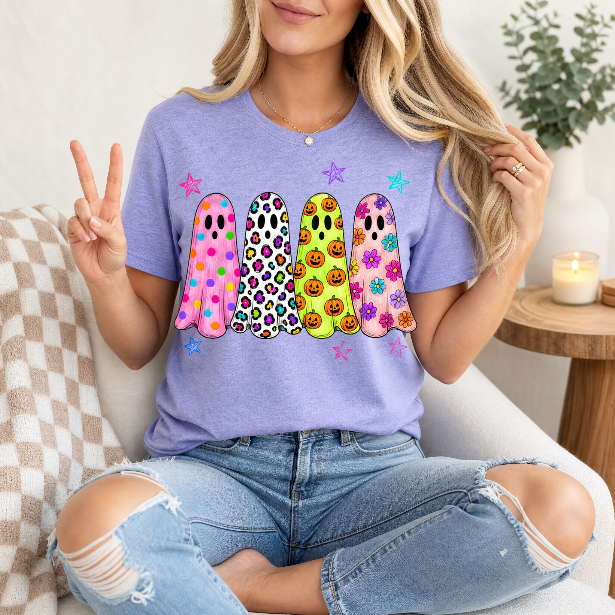 Neon Trendy Patterned Ghost Premium Graphic Tee