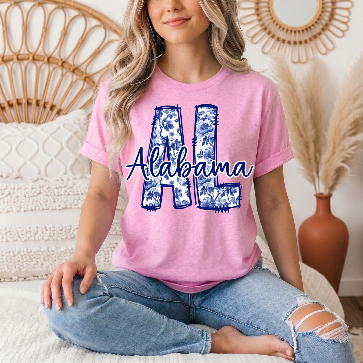 Alabama Blue Floral AL Graphic Tee