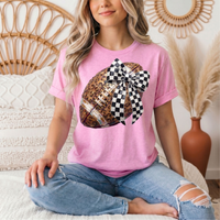 Leopard Football & Checkerboard Bow Graphic Tee