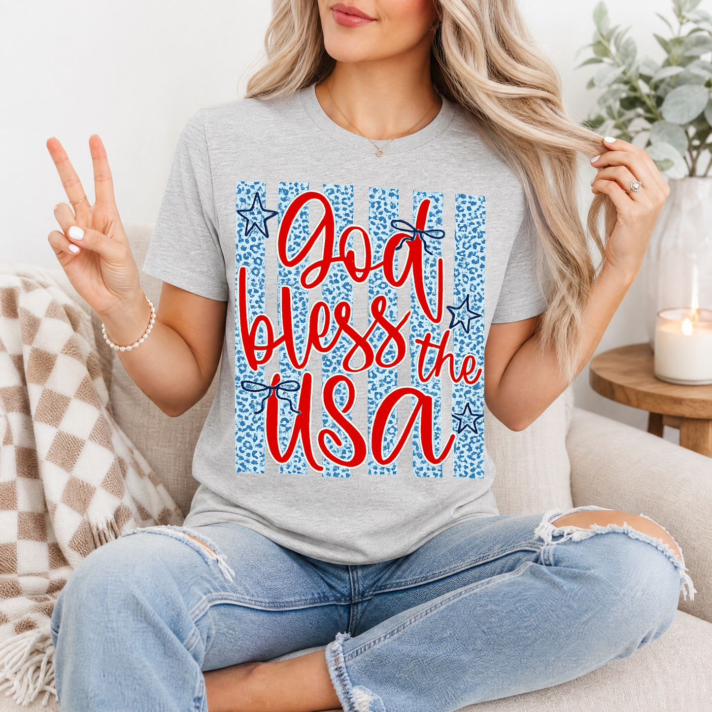 God Bless The USA Cheetah Blue Premium Graphic Tee