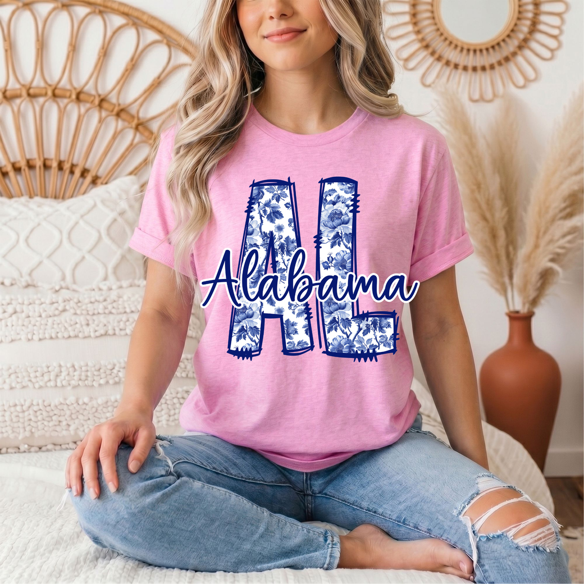 Alabama Blue Floral AL Graphic Tee
