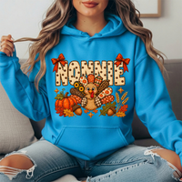 Nonnie Thanksgiving Patchwork Turkey Bow Graphic Hoodie