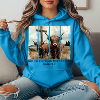 Follow the Word Not the Herd Highland Cow Graphic Hoodie