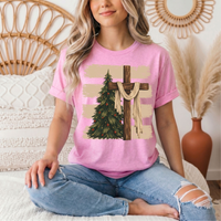 Rustic Cross & Christmas Tree Christian Graphic Tee