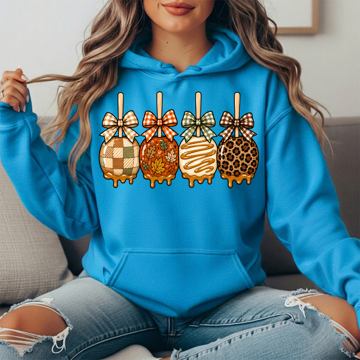Fall Caramel Apples & Gingham Bows Graphic Hoodie