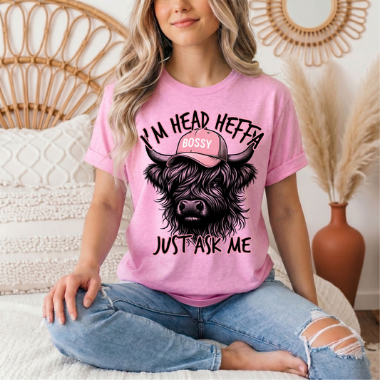 I'm Head Heffa Highland Cow Pink Bossy Cap Graphic Tee