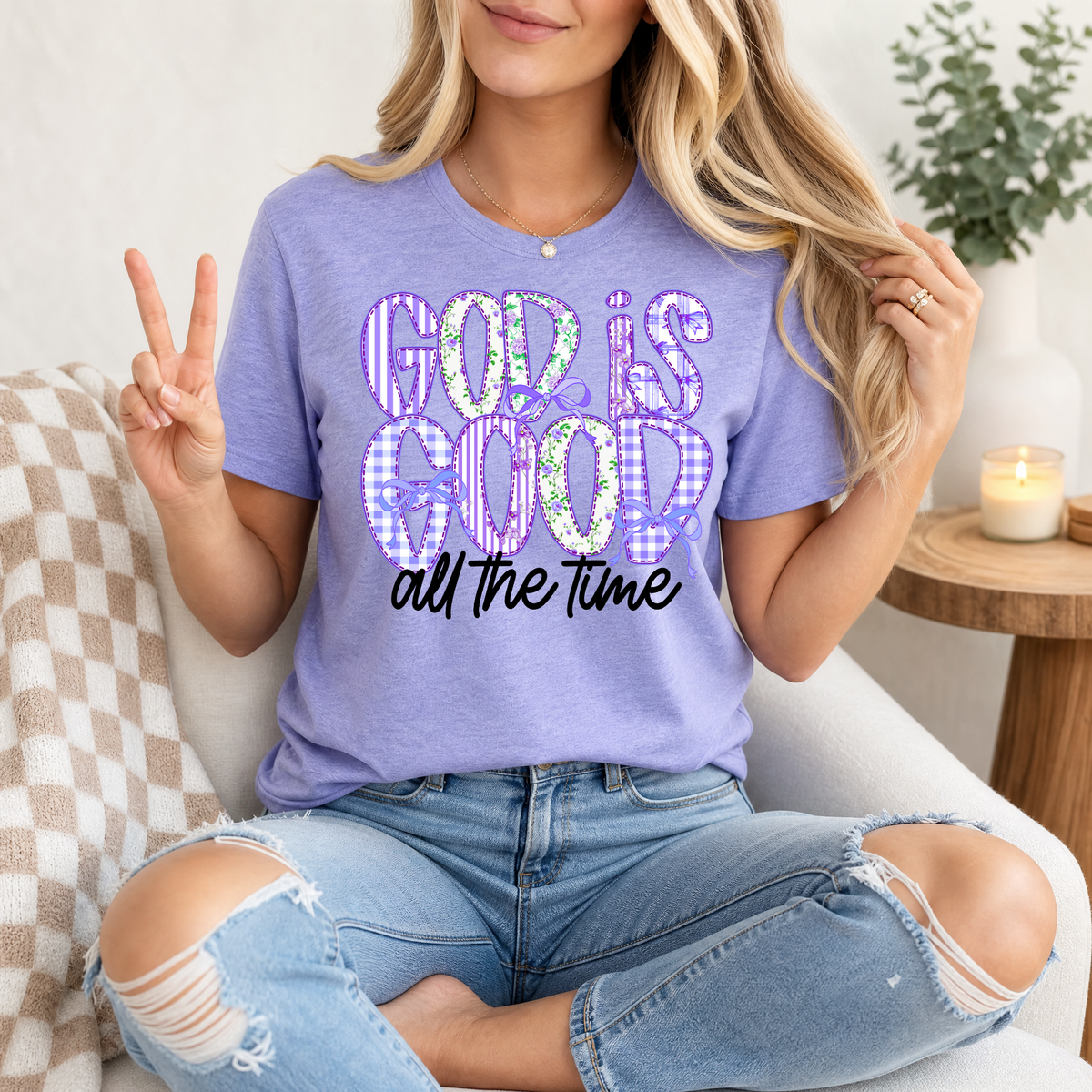 God Is Good Purple Floral Premium Graphic Tee
