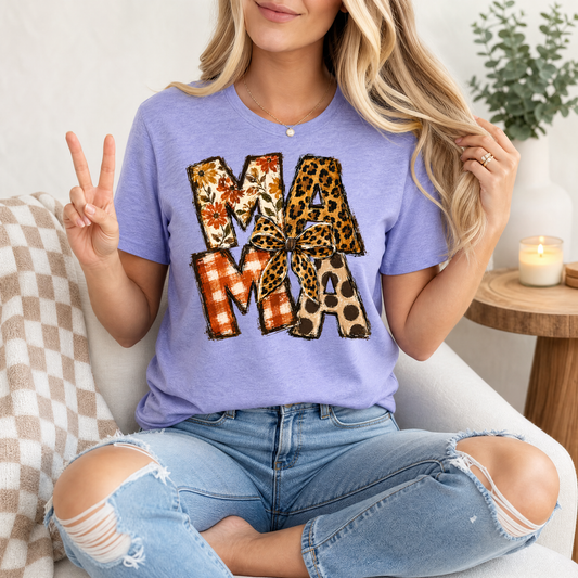 Fall Mama Floral & Leopard Bow Graphic Tee
