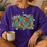 Mama Turquoise Cow Print Western Crewneck Sweatshirt