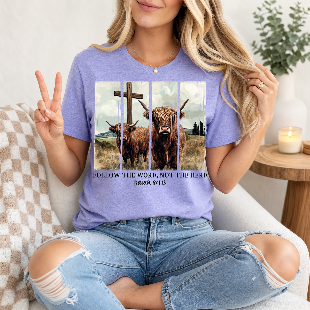 Follow the Word, Not the Herd Highland Cow Graphic Tee