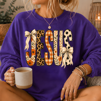 Jesus Mixed Print Bow Crewneck Sweatshirt