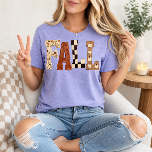Fall Floral, Checkerboard & Pumpkin Graphic Tee
