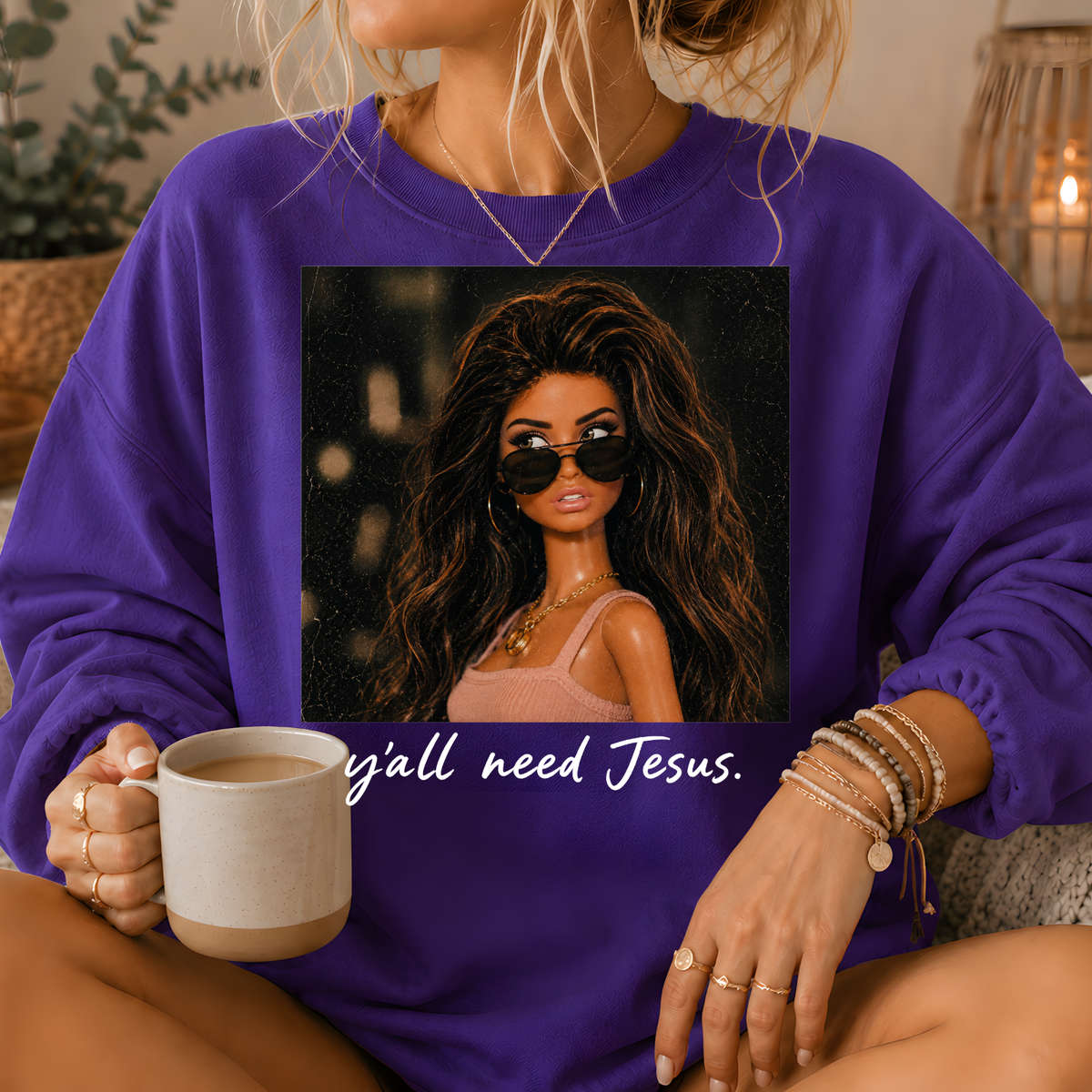 Y'all Need Jesus Fashion Doll Crewneck Sweatshirt