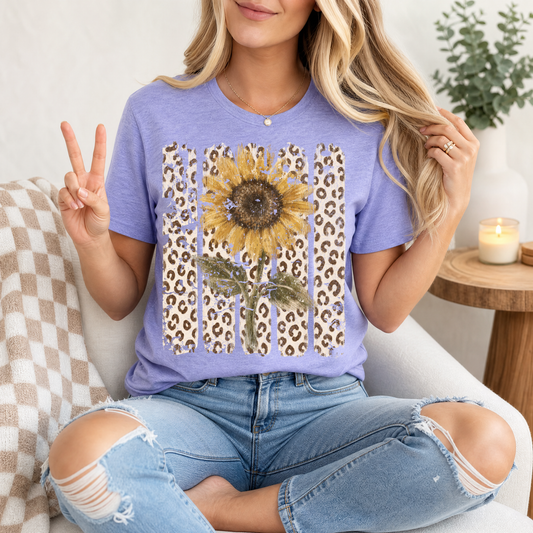 Distressed Sunflower & Leopard Print Graphic Tee