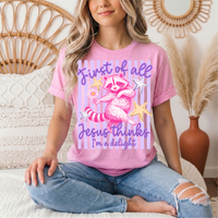 Jesus Thinks I'm a Delight Pink Raccoon Graphic Tee