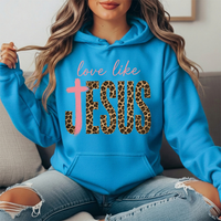 Love Like Jesus Leopard Print Cross Graphic Hoodie