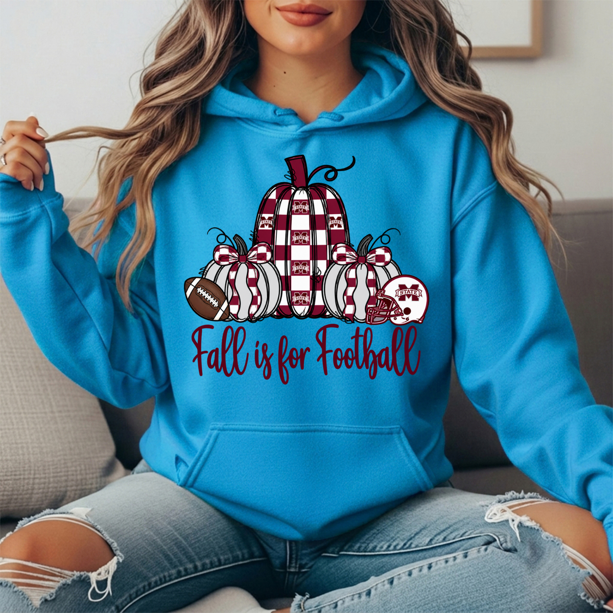 Mississippi State Fall Is for Football Pumpkin Graphic Hoodie