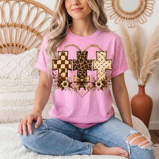Christian Cross Trio Floral & Bow Graphic Tee