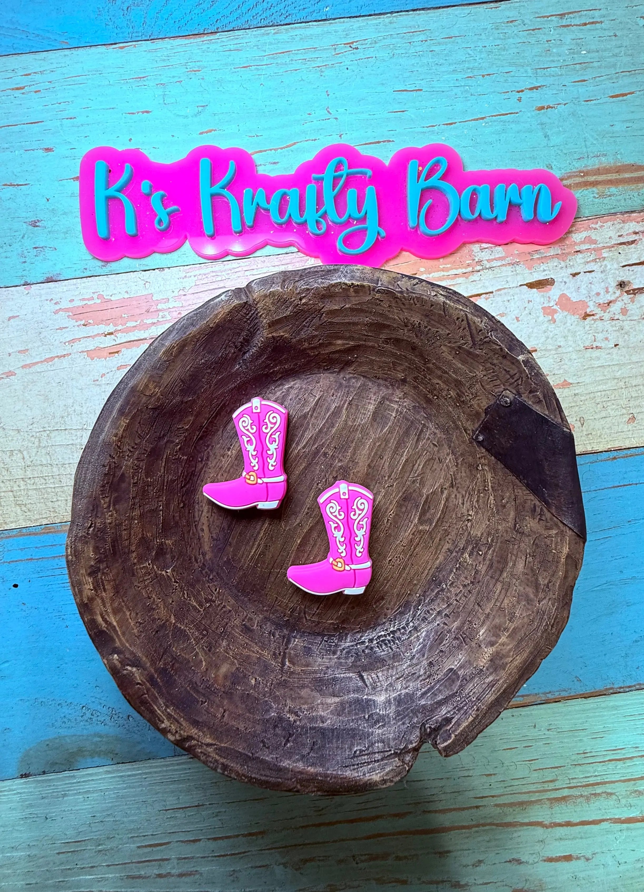 Silicone Focal Bead- Pink & White Cowgirl boots K's Krafty Barn