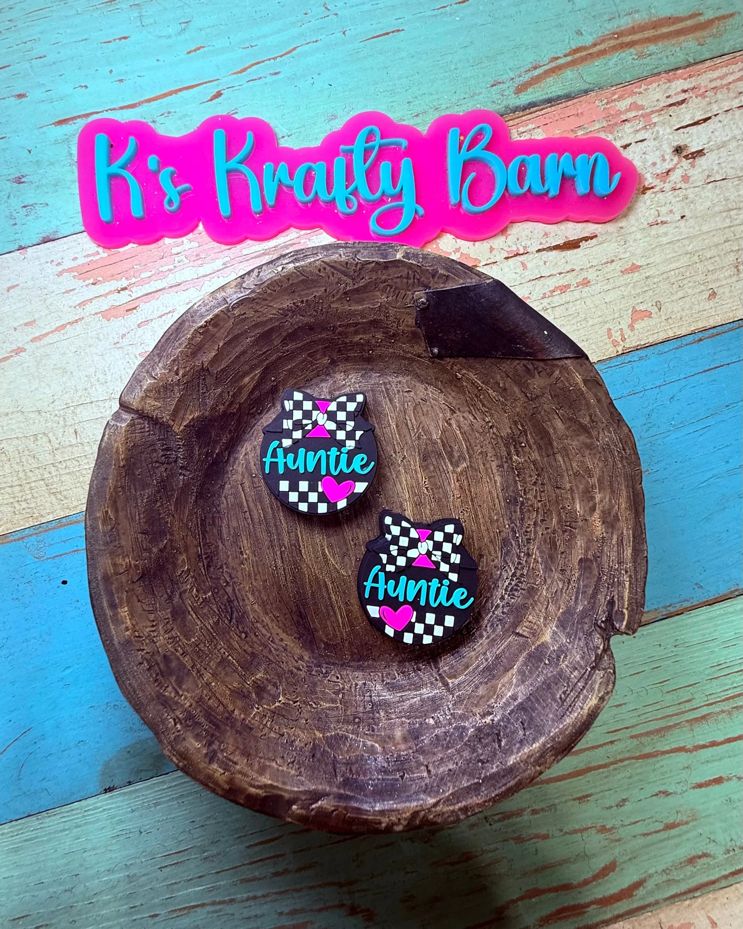 Silicone Focal Bead- Checkered Auntie K's Krafty Barn
