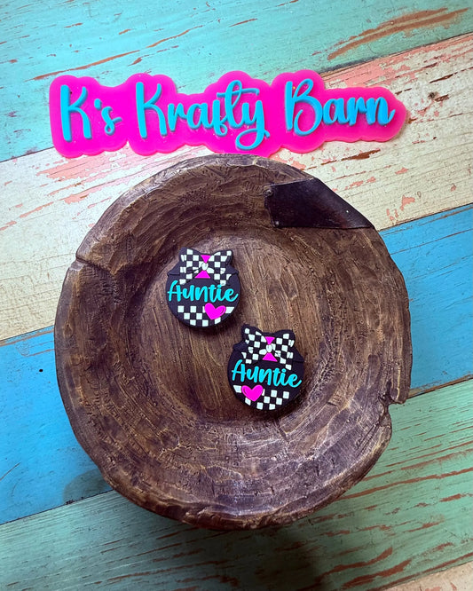 Silicone Focal Bead- Checkered Auntie K's Krafty Barn