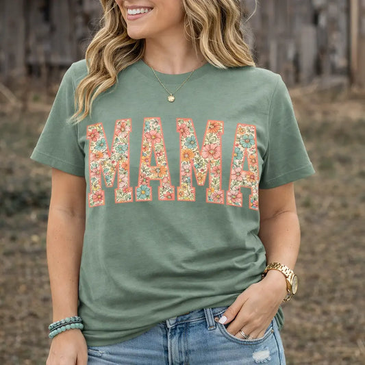 Floral Mama Shirt – Retro Mama Graphic Tee – Mom Life Shirt – Gildan Softstyle K's Krafty Barn